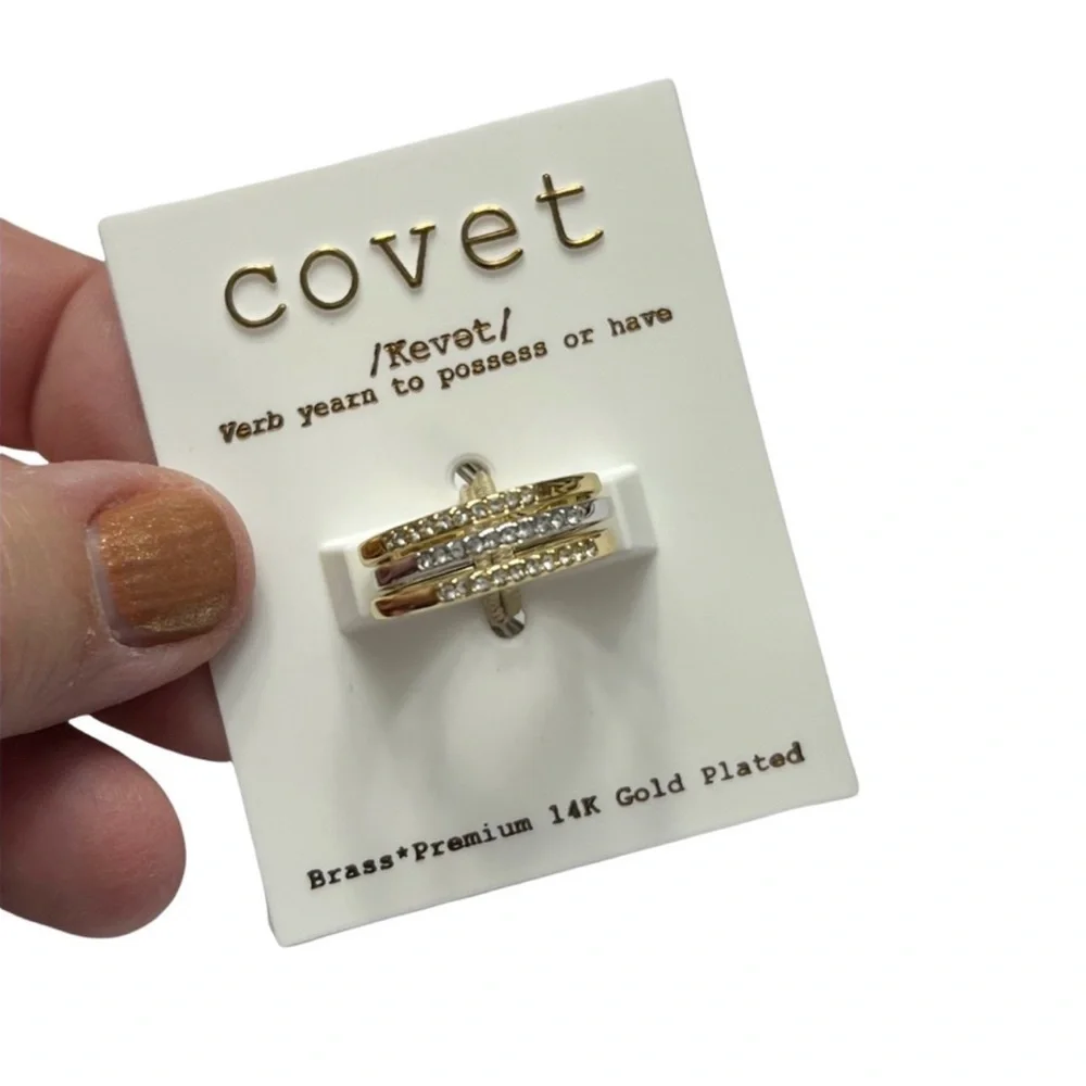 Covet Stacking Rjng Set Pave Rhinestone Bands Gold and Silver Size 7